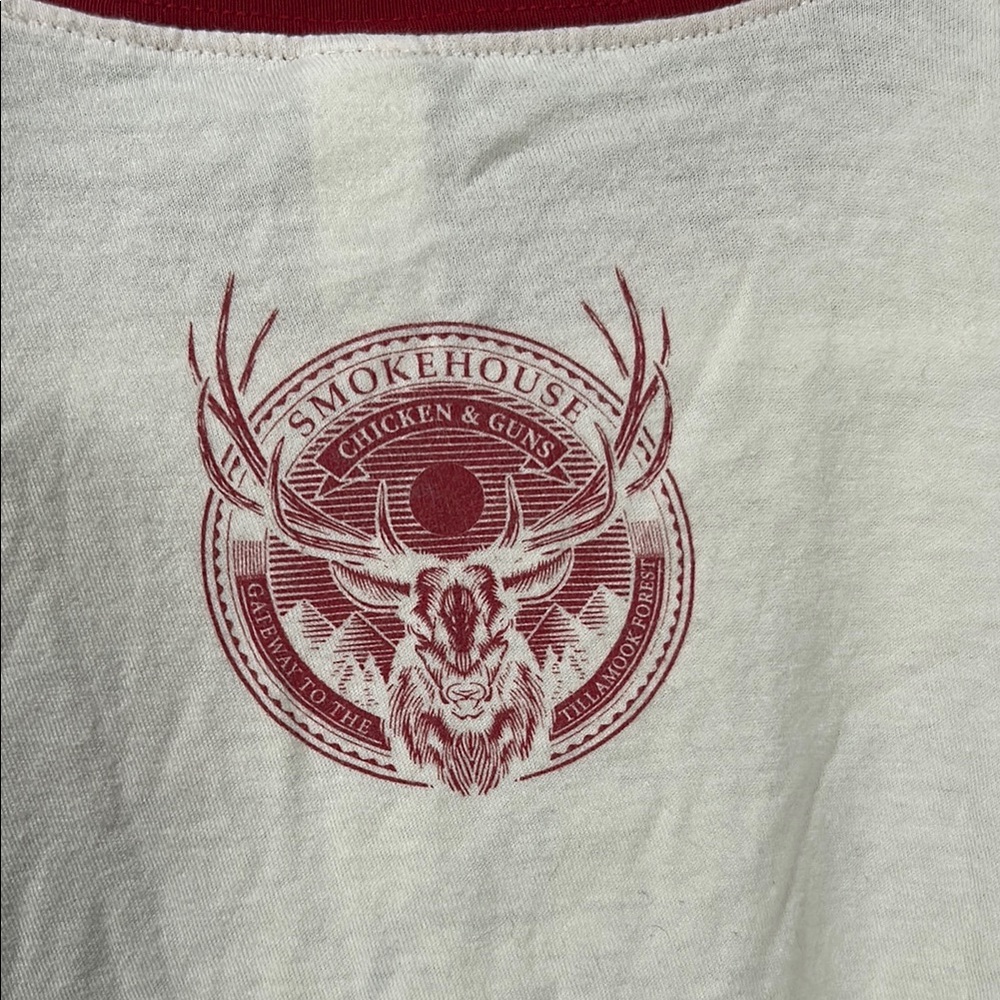 Tultex White and Red Short Sleeve Tee with Graphic Design - Picture 3 of 4